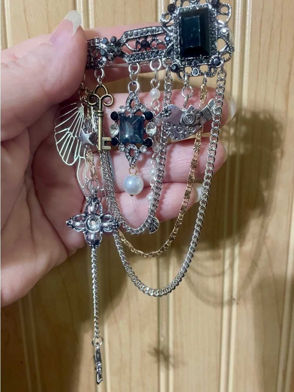 Multi-Chain Brooch Pin with Charms and Gems - Picture 8 of 8